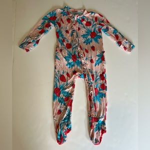 Posh Peanut Strawberry Ruffled Zipper Footie - 9-12 months